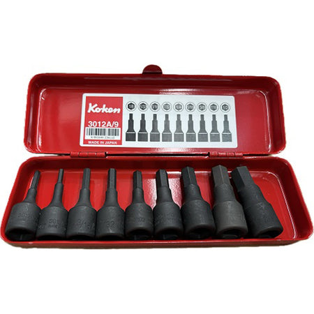 Koken 3012A/9 Inhex Socket Set In Case 9pc 3/8"Dr 1/8"-1/2" | Hobeca