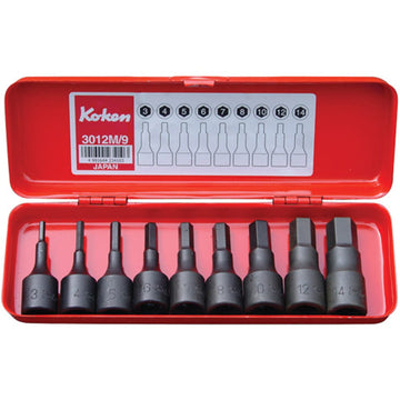 Koken 3012M/9 9-piece 3/8 inch drive inhex socket set in case