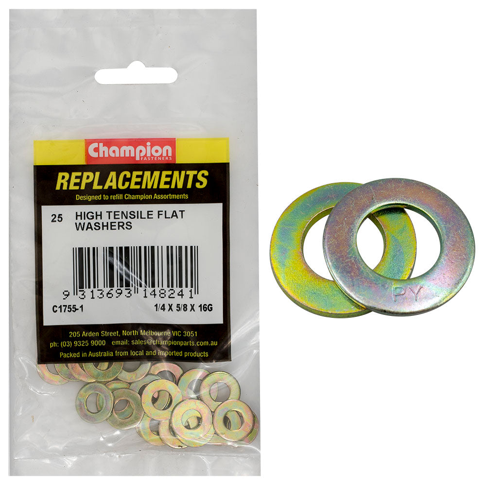 Champion 1/4in x 5/8in x 16G Ht Flat Steel Washer (Zn) -25pk | ISL