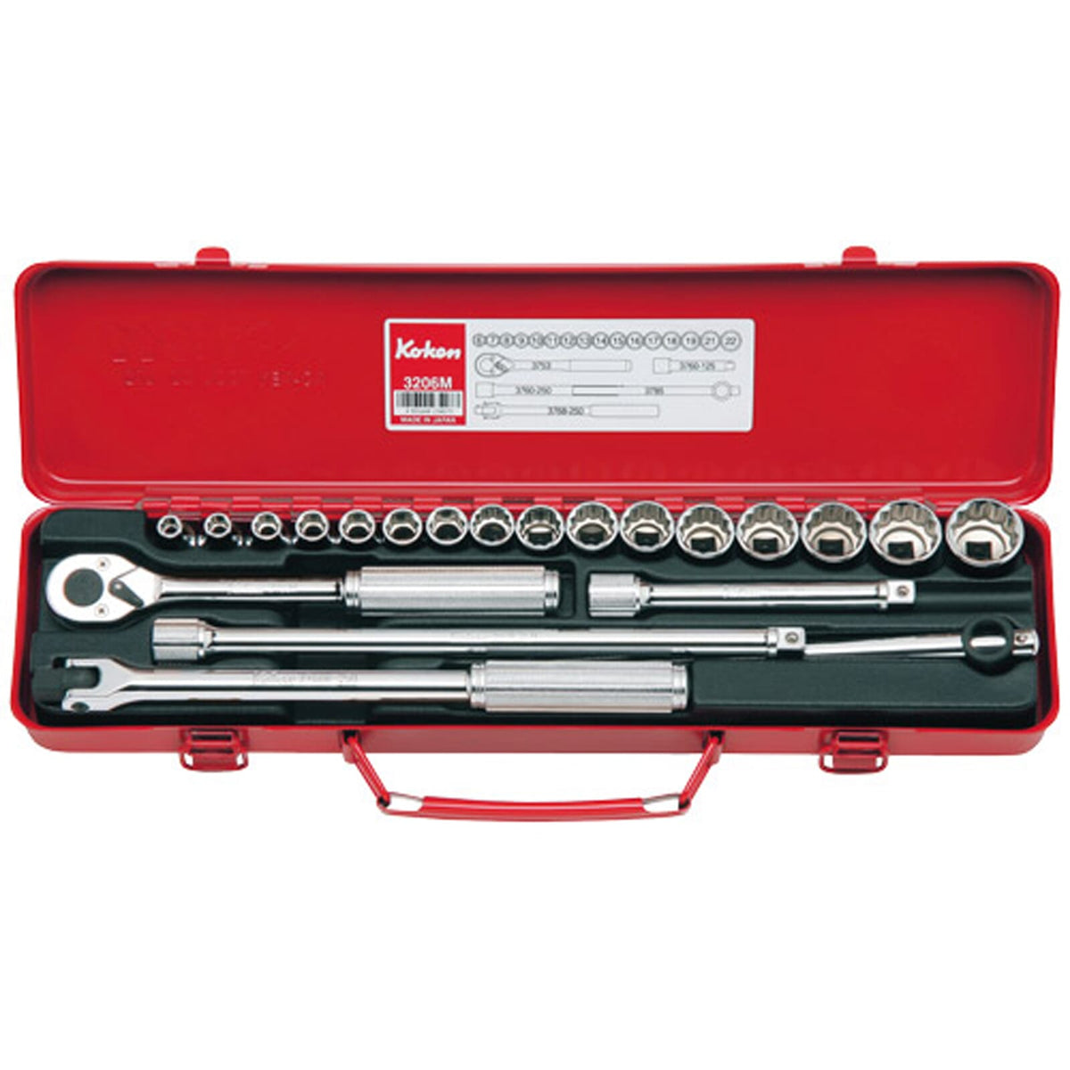 Koken 3206M Socket Set 12pt 21pc 3/8"Dr 6-22mm | Hobeca