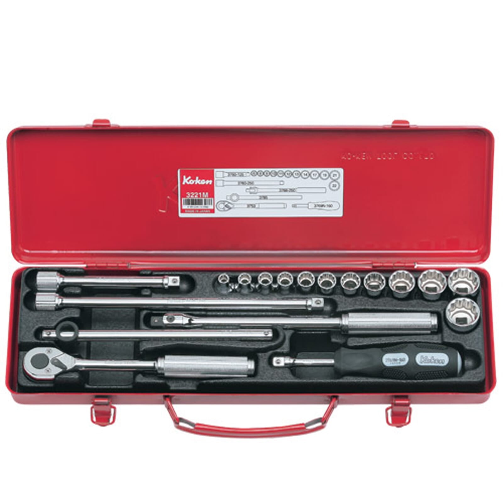 Koken 3221M Socket Set 12pt 18pc 3/8"Dr 6-22mm | Hobeca