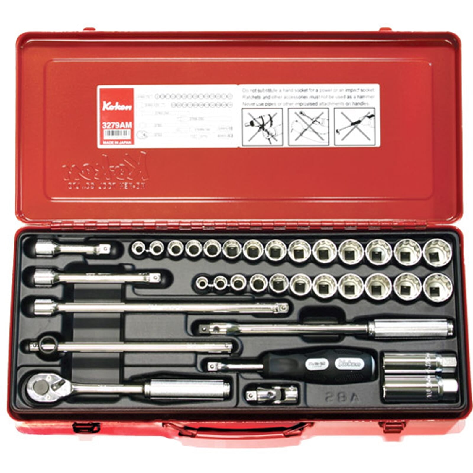 Koken 3279AM Socket Set 12pt 35pc 3/8"Dr 5/16-7/8" & 9-22mm | Hobeca
