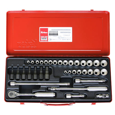 Koken 3281AM Socket Set 36pc 3/8"Dr 12pt 5/16-7/8" & 8-22mm | Hobeca