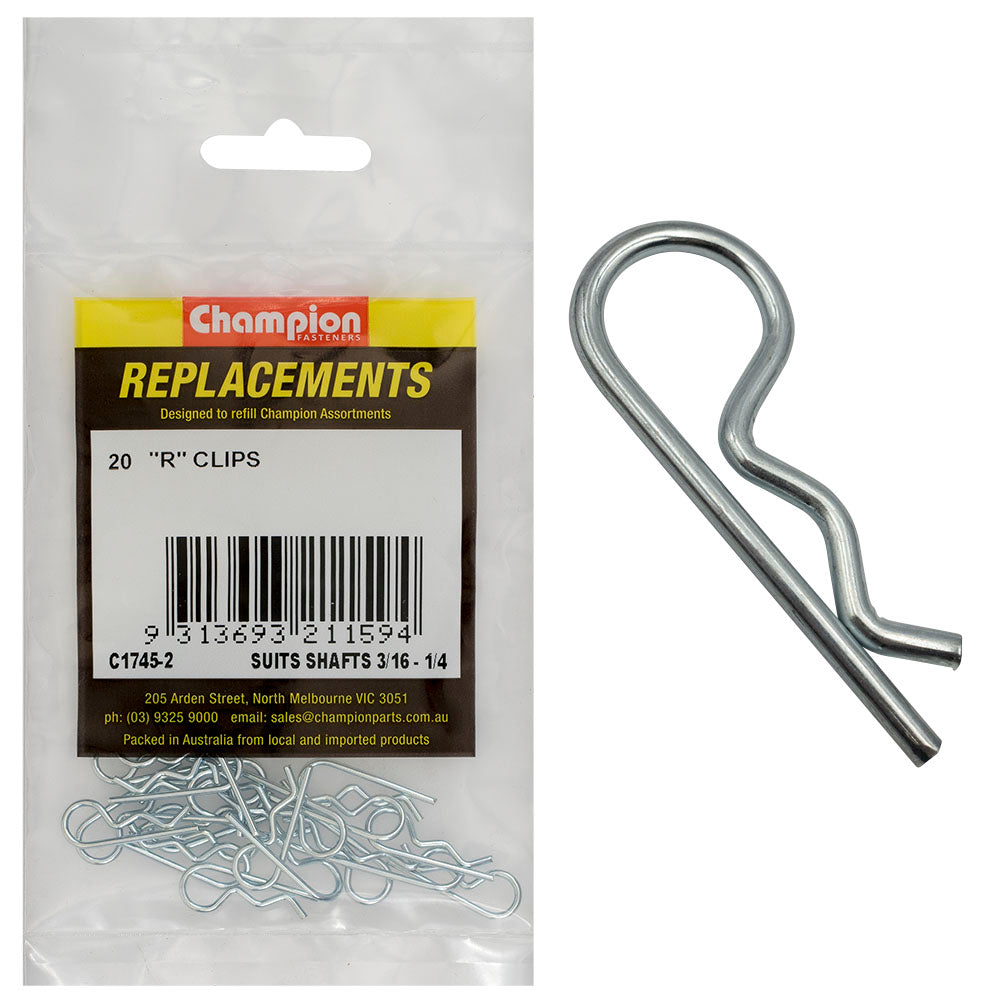 Champion R-Clip To Suit 3/16in To 1/4in Shaft Dia. -20pk | ISL