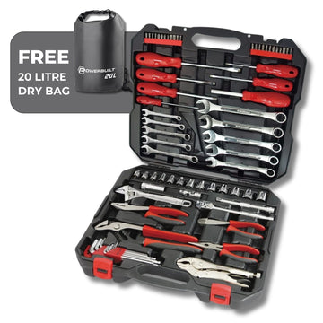 Powerbuilt 3/8” Dr 74pc Metric Tool Set with *FREE 20L Dry Bag