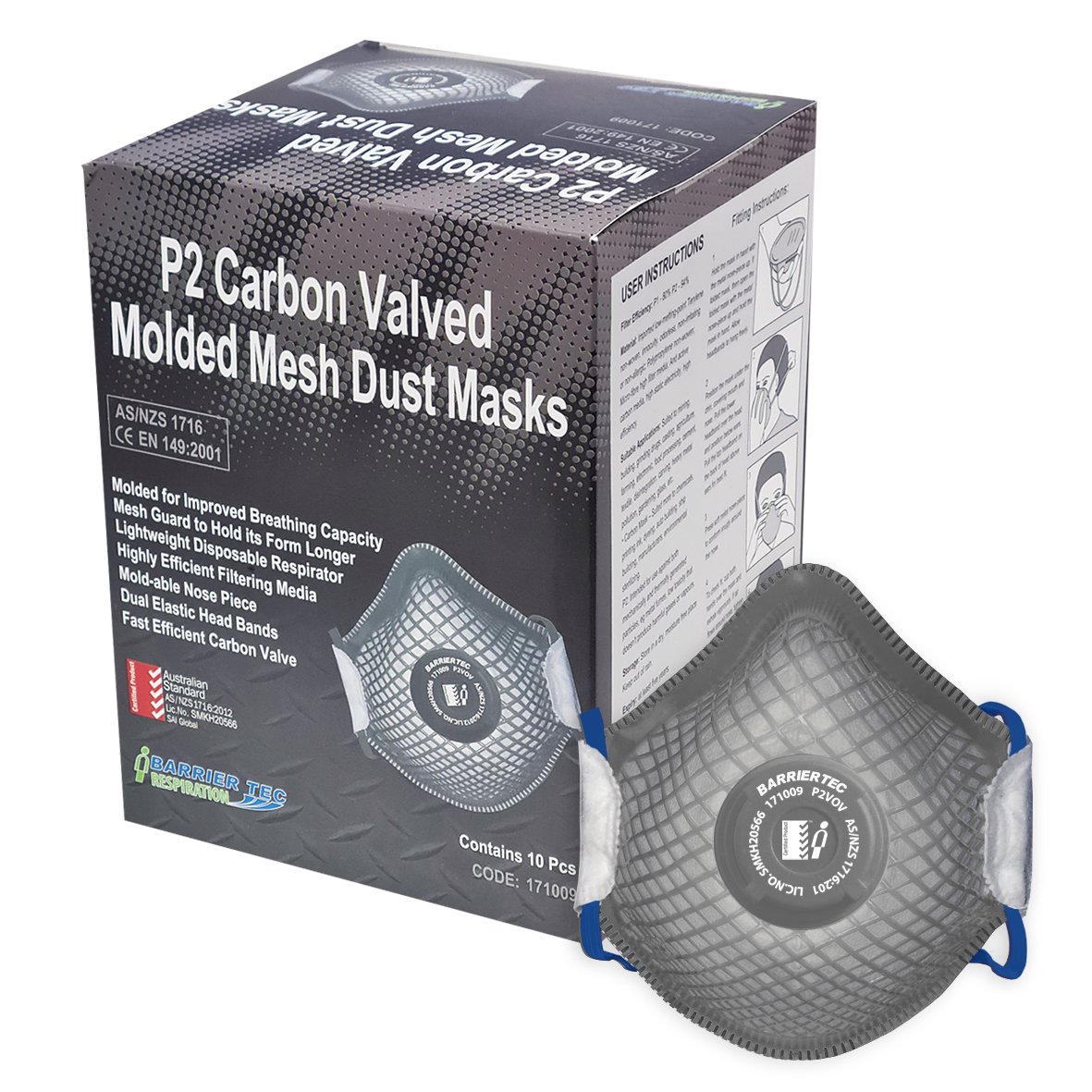 Clearance - Esko P2VOV Moulded Carbon Mesh Masks Box/10