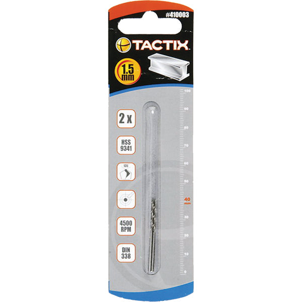 Tactix HSS twist drill bit 1.5mm DIN 338 two pack