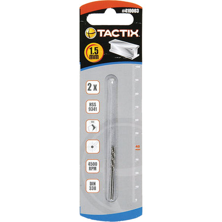 Tactix HSS twist drill bit 1.5mm DIN 338 two pack