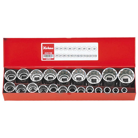 Koken 4251A Socket Only Set 12pt 18pc 1/2"Dr 3/8-1.1/4" | Hobeca