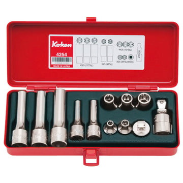 Koken 1/2 inch drive socket set metal case with indent-only design