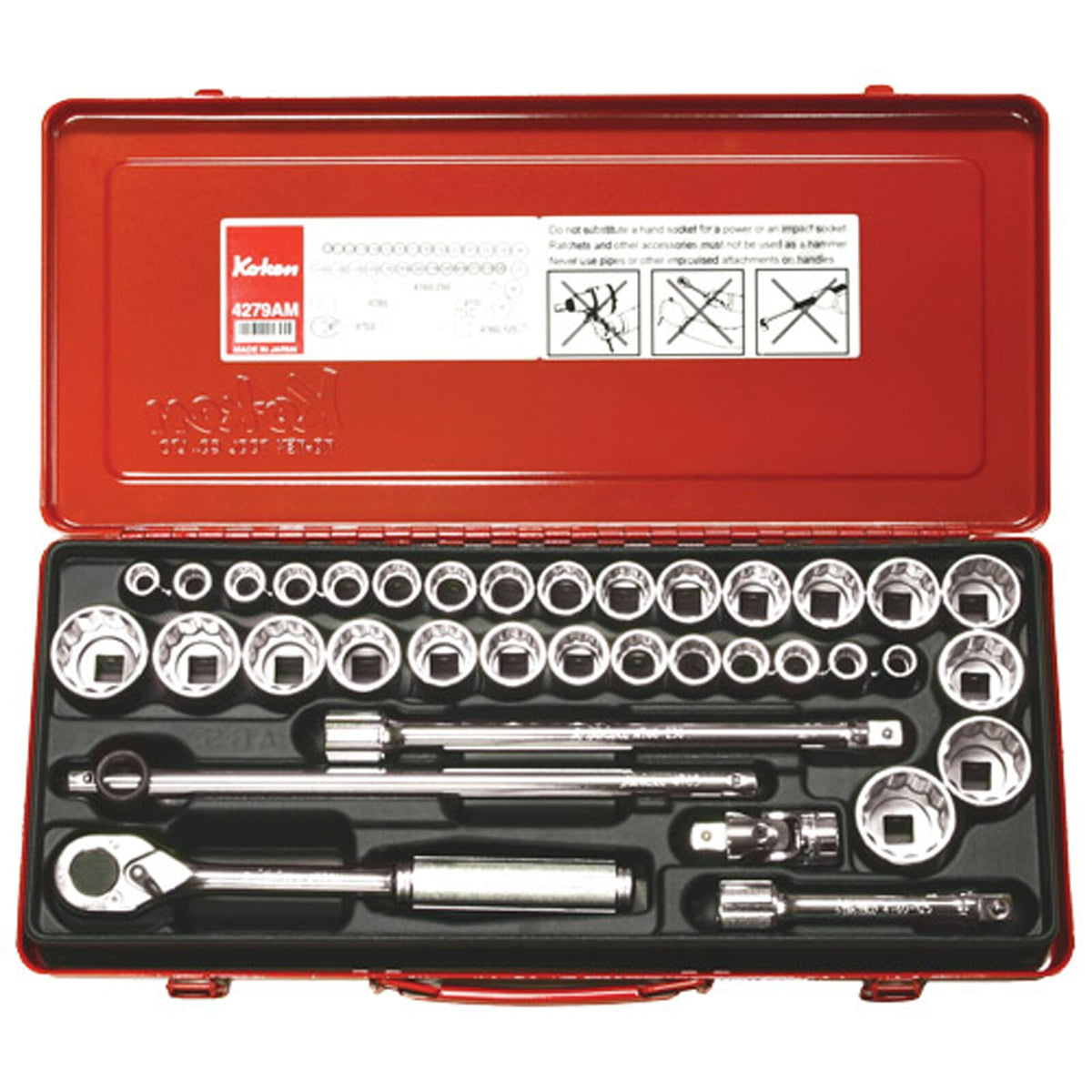 Koken 4279AM Socket Set 12pt 36pc 1/2"Dr 3/8-1.1/4" & 10-32mm | Hobeca