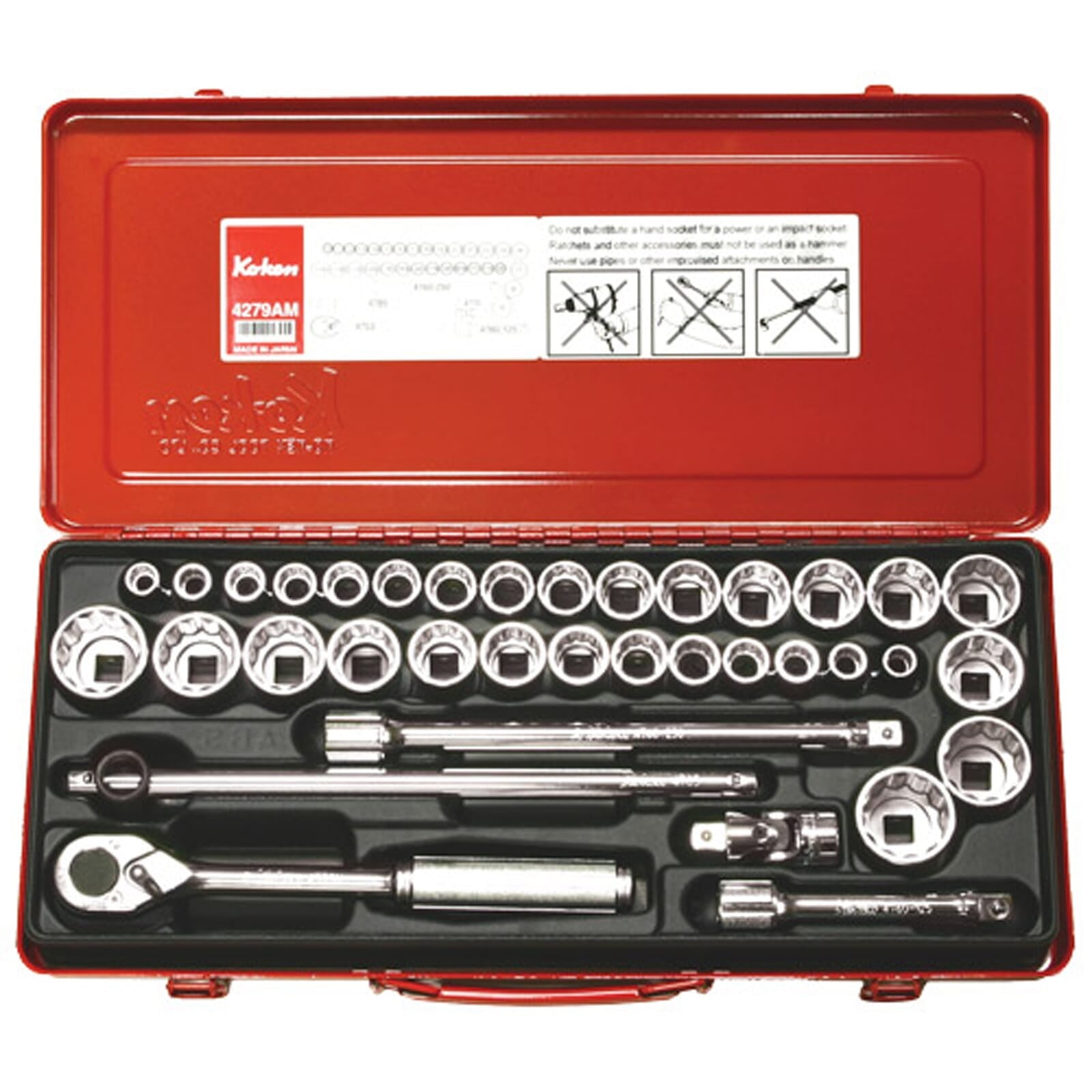 Koken 4279AM Socket Set 12pt 36pc 1/2"Dr 3/8-1.1/4" & 10-32mm | Hobeca