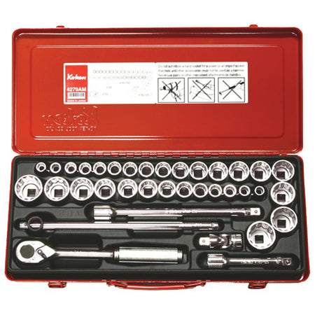 Koken 4279AM Socket Set 12pt 36pc 1/2"Dr 3/8-1.1/4" & 10-32mm | Hobeca