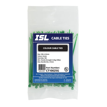ISL Nylon Cable Tie - Green - 100pk