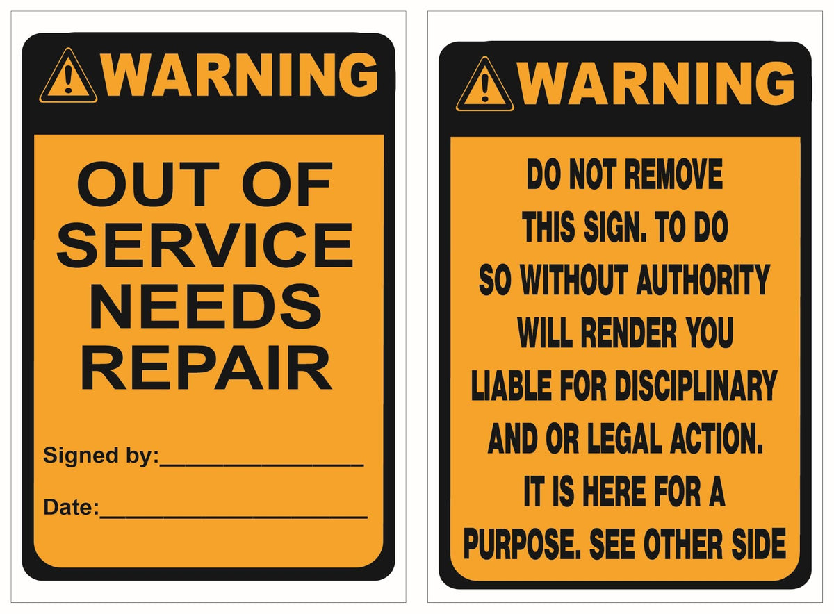 ISOLOCK lockout tag warning out of service needs repair, 90 mm × 135 mm, pack of 25