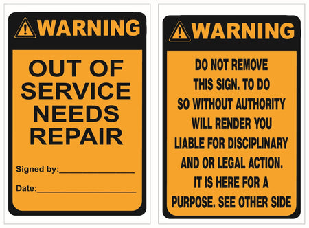 ISOLOCK lockout tag warning out of service needs repair, 90 mm × 135 mm, pack of 25