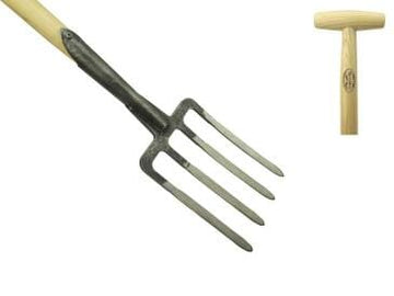 Dewit 4-prong garden fork with ash hardwood handle and T-grip