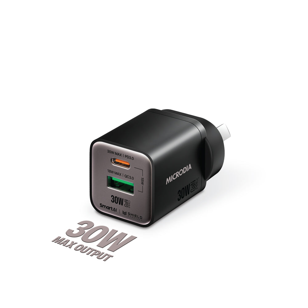 Microdia Smartcube Nano 30w Dual Port Gan Wall Charger - Black | Formula
