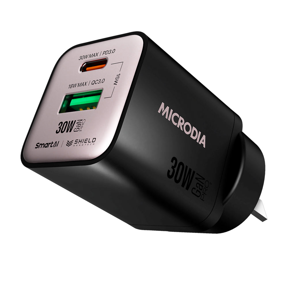 Microdia Smartcube Nano 30w Dual Port Gan Wall Charger - Black | Formula