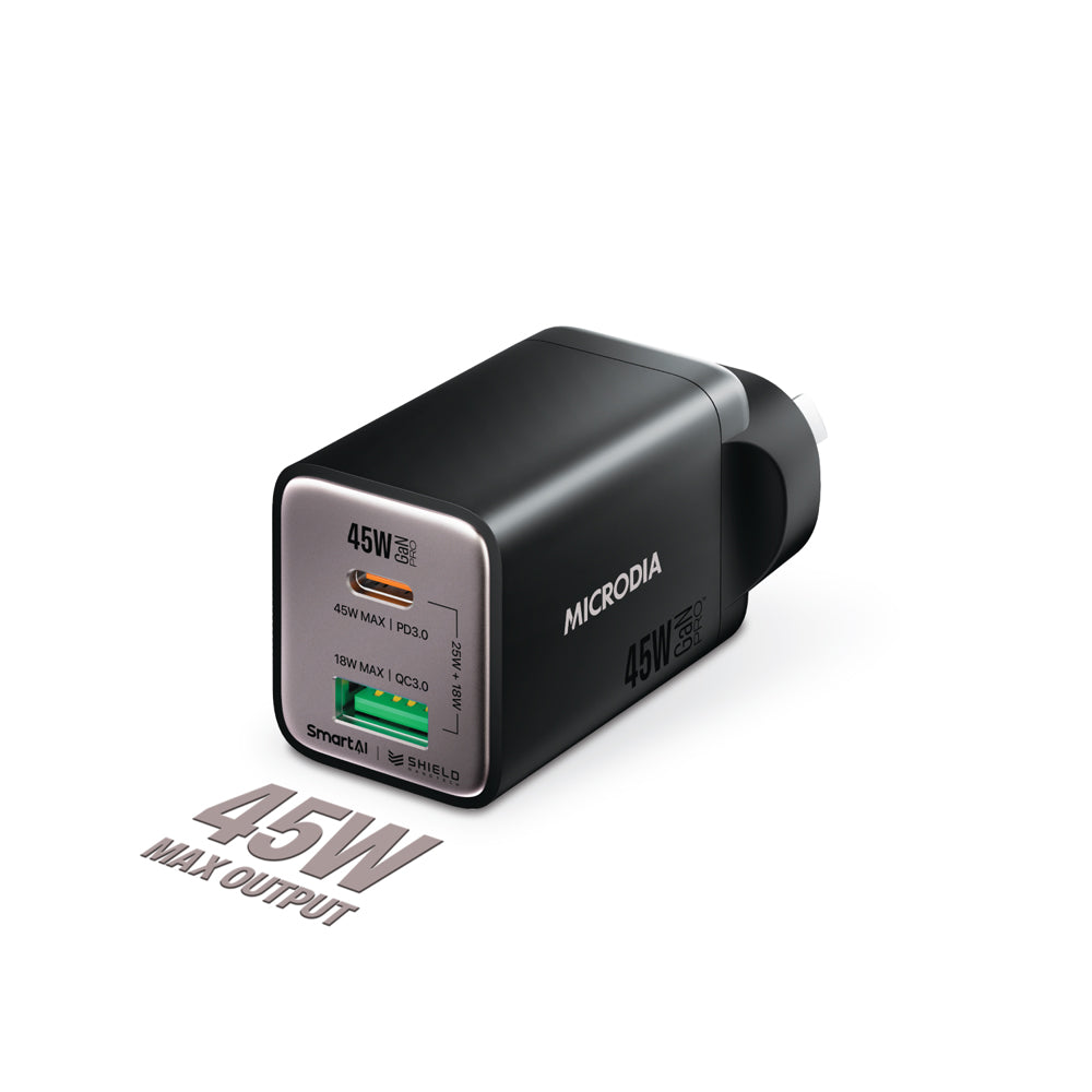 Microdia Smartcube Nano 45w Dual Port Gan Wall Charger - Black | Formula