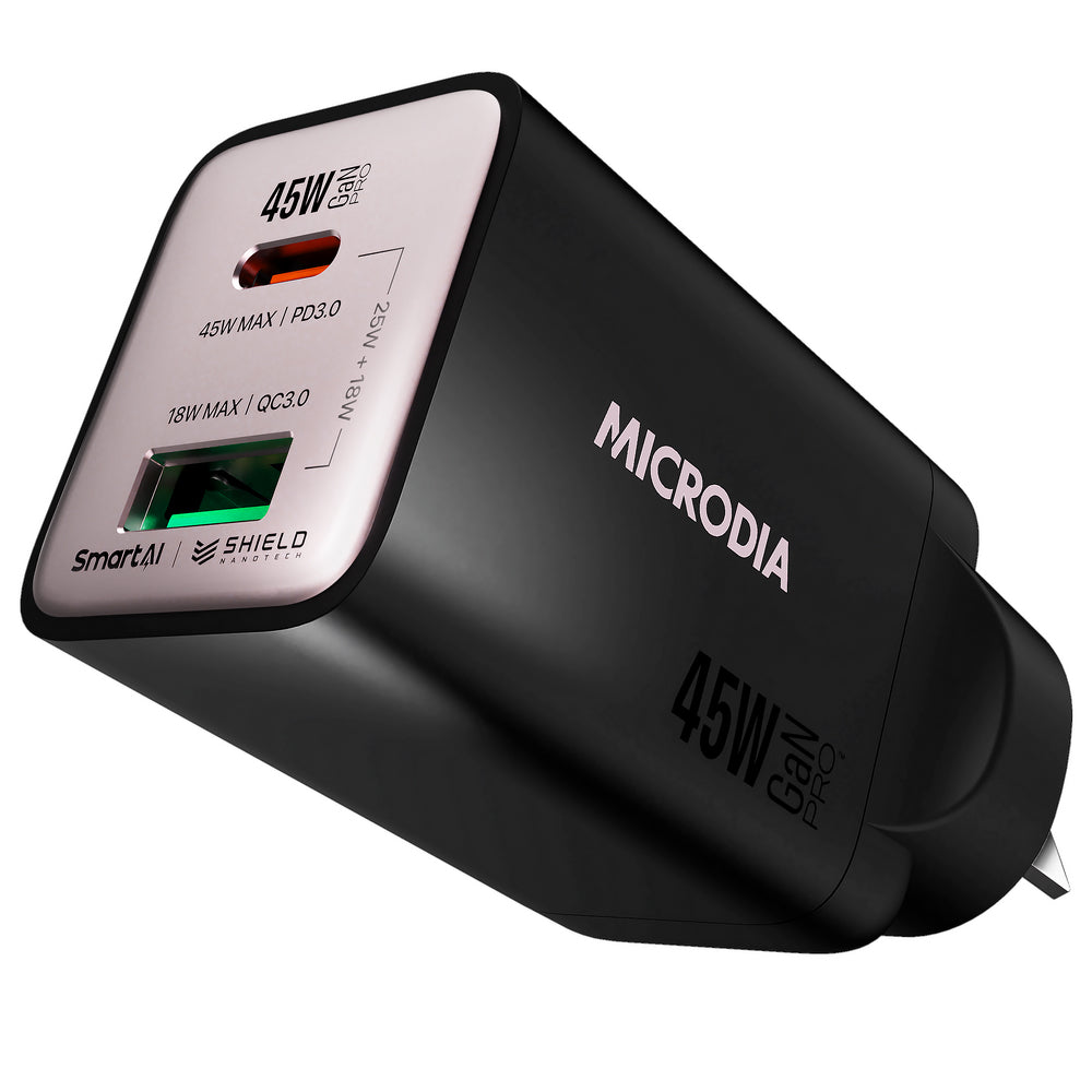 Microdia Smartcube Nano 45w Dual Port Gan Wall Charger - Black | Formula