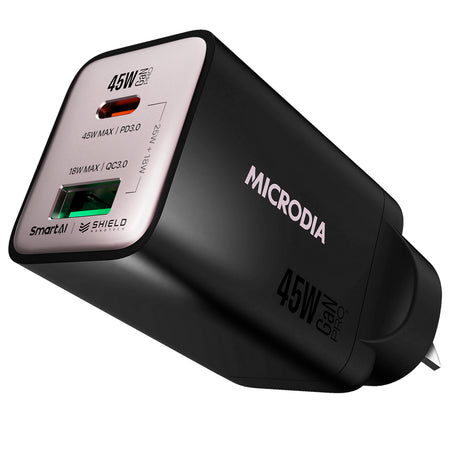 Microdia Smartcube Nano 45w Dual Port Gan Wall Charger - Black | Formula