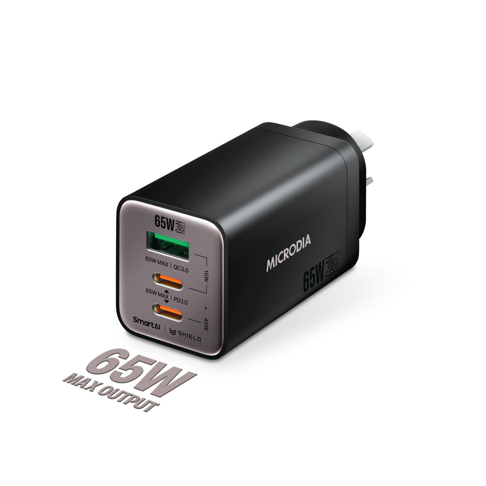 Microdia Smartcube Nano 65w Tri Port Gan Wall Charger - Black | Formula
