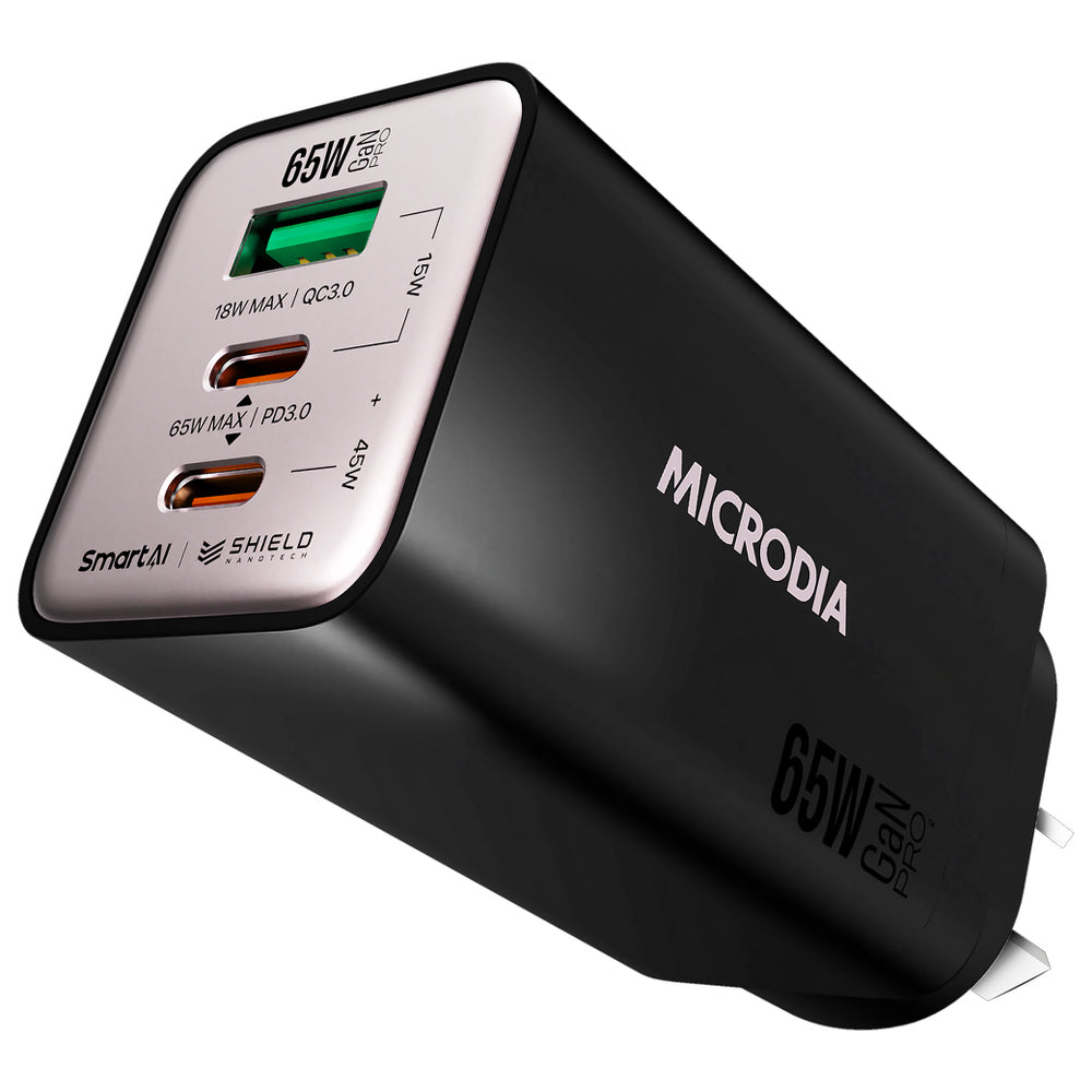 Microdia Smartcube Nano 65w Tri Port Gan Wall Charger - Black | Formula
