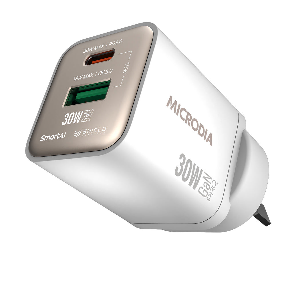 Microdia Smartcube Nano 30w Dual Port Gan Wall Charger - White | Formula