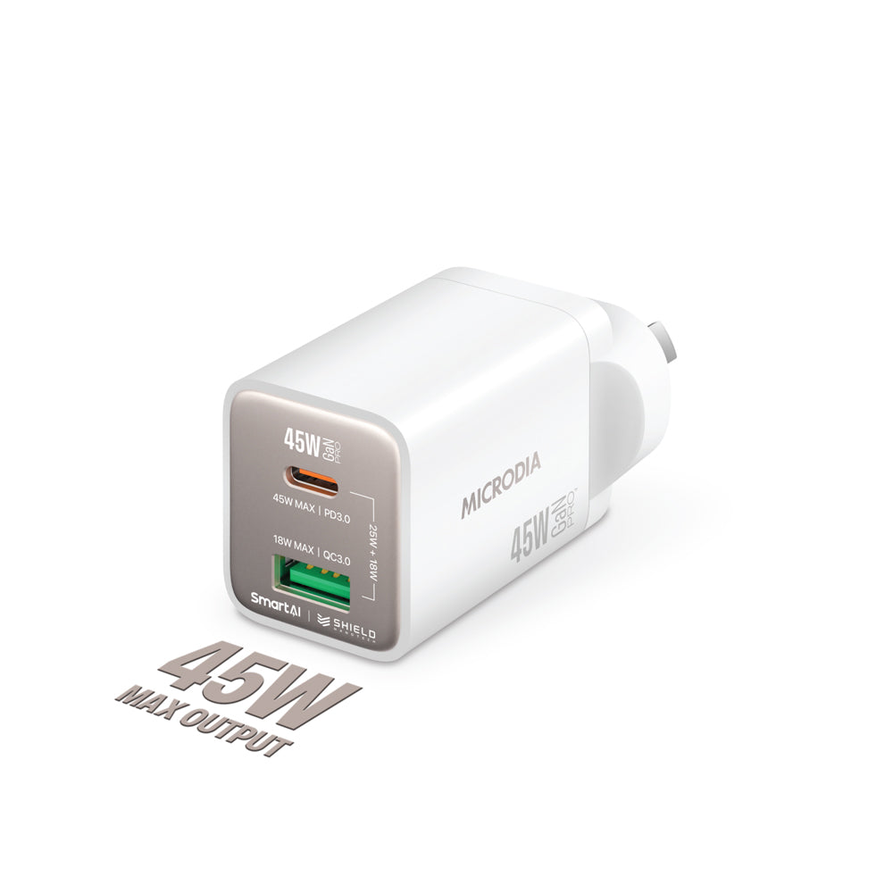 Microdia Smartcube Nano 45w Dual Port Gan Wall Charger - White | Formula