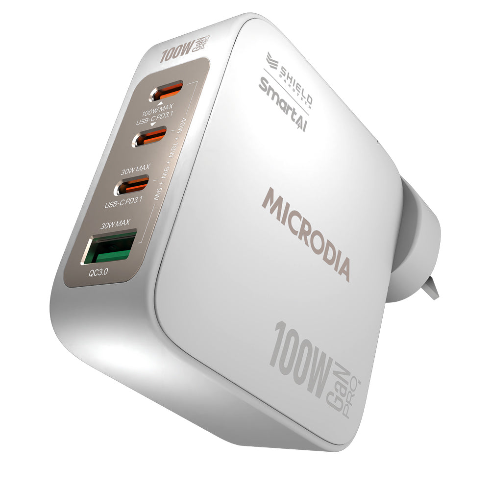 Microdia Smartcube Nano 100w 4 Port Gan Wall Charger - White | Formula