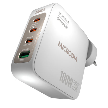 Microdia Smartcube Nano 100w 4 Port Gan Wall Charger - White | Formula