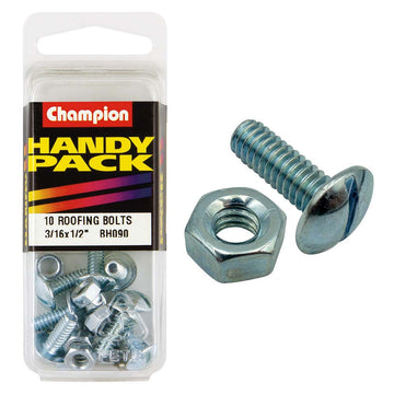 Champion 3/16in x 1/2in mushroom head roofing bolt with slotted drive and nut