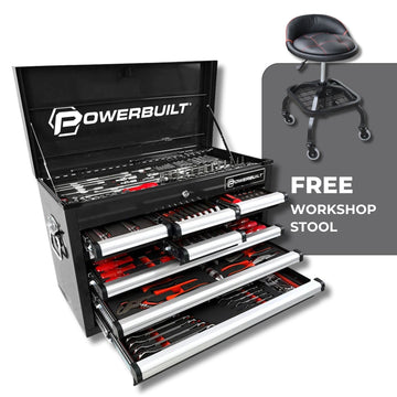 Powerbuilt 248pc Complete Tool Chest & Assorted Tools - Black Series with *Free Workshop Stool