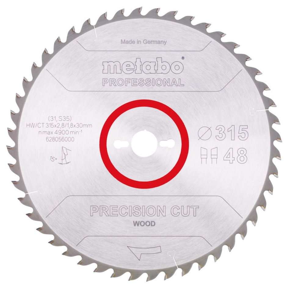 Metabo 315x30mm Z48 WZ 15 Precision Cut Wood Saw Blade - Professional