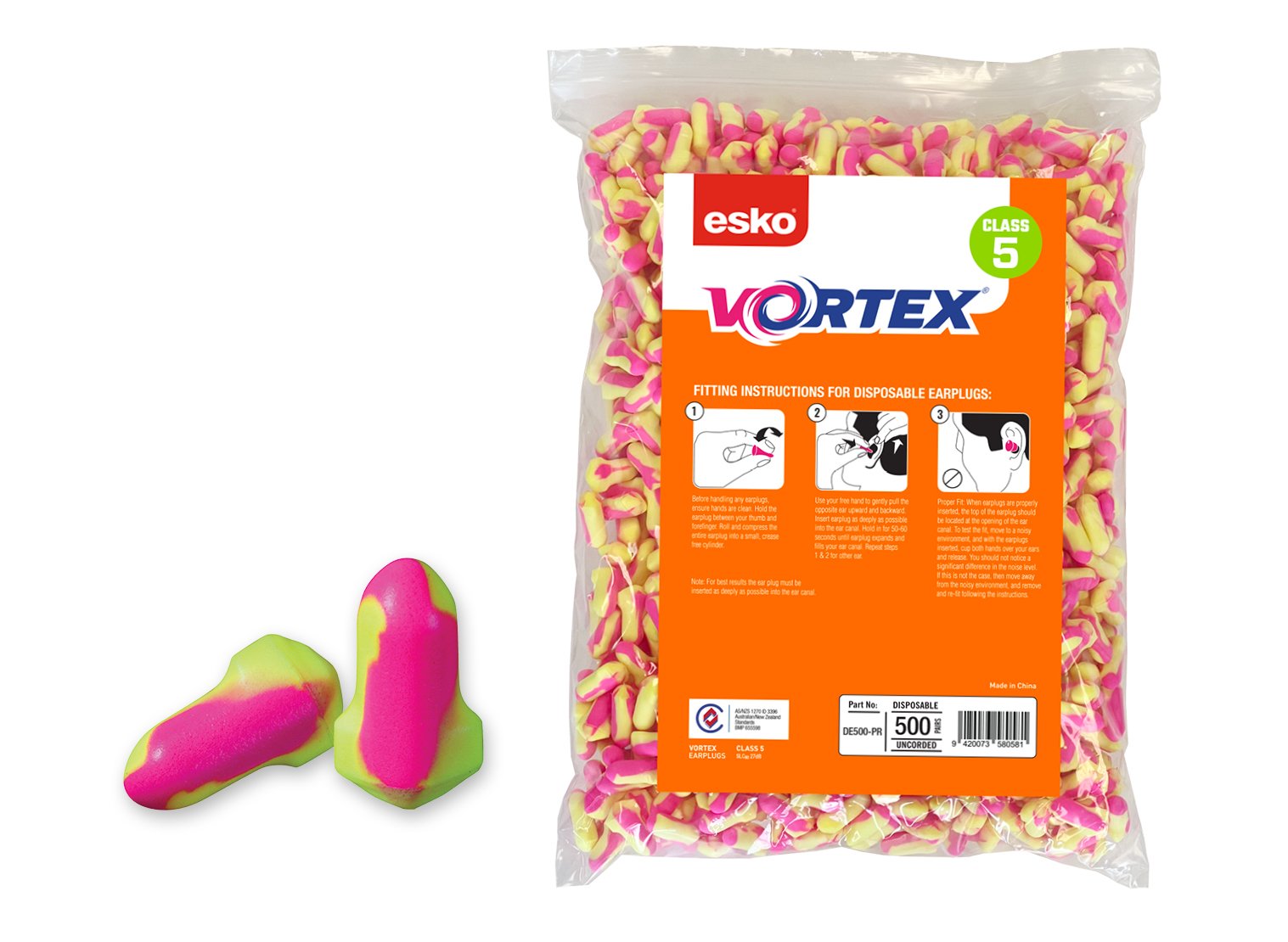 Vortex Earplugs T-Shaped, Uncorded, Refill bag (500 pairs) | Esko