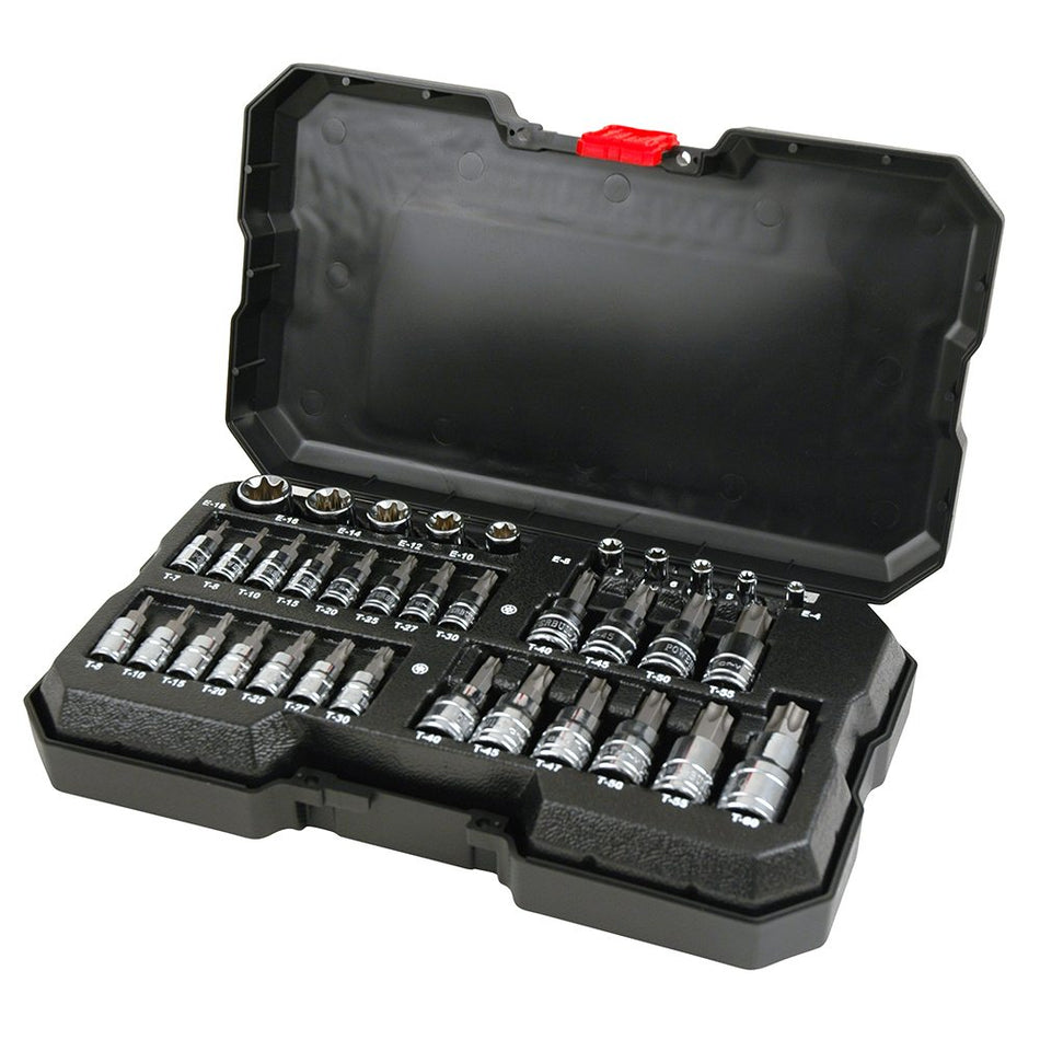 Powerbuilt 35PC, 1/4”, 3/8”, 1/2” Dr 35pc Male & Female Torx Socket Set