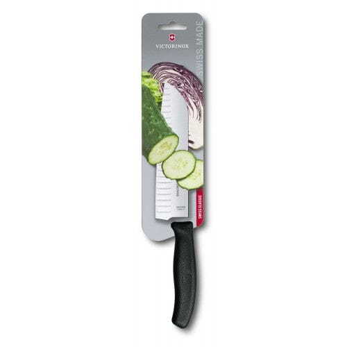 Victorinox Santoku Knife, 17cm Fluted Black Swiss Classic Blister | Hobeca