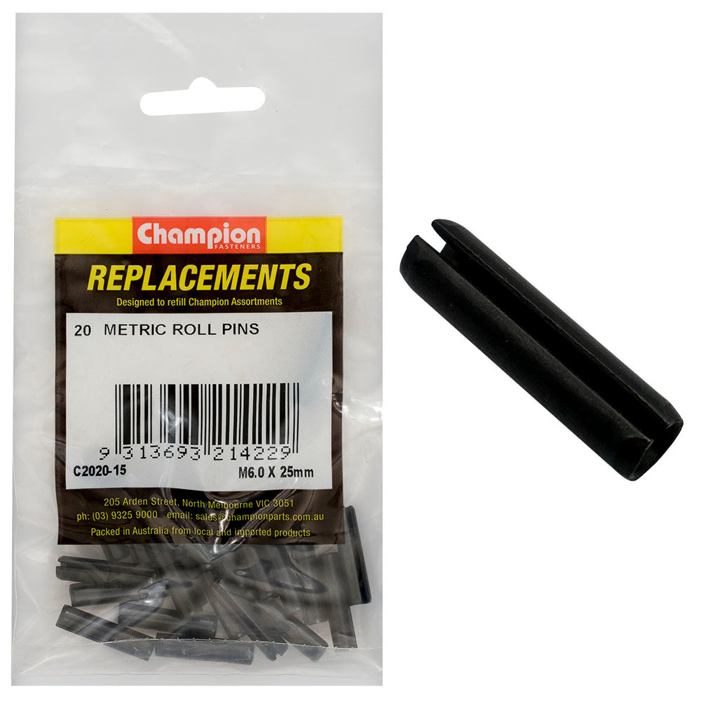 Champion 6.0 x 25mm Metric Roll Pin -20pk | ISL