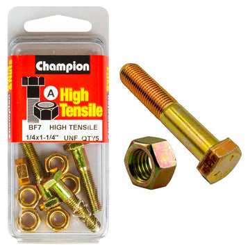 Champion 1-1/4 x 1/4 inch Grade 5 bolt and nut, UNF thread, zinc plated