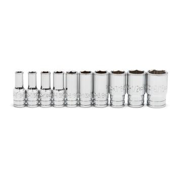 GEARWRENCH 1/4 inch drive 6-point deep SAE socket set 10 piece with storage rail