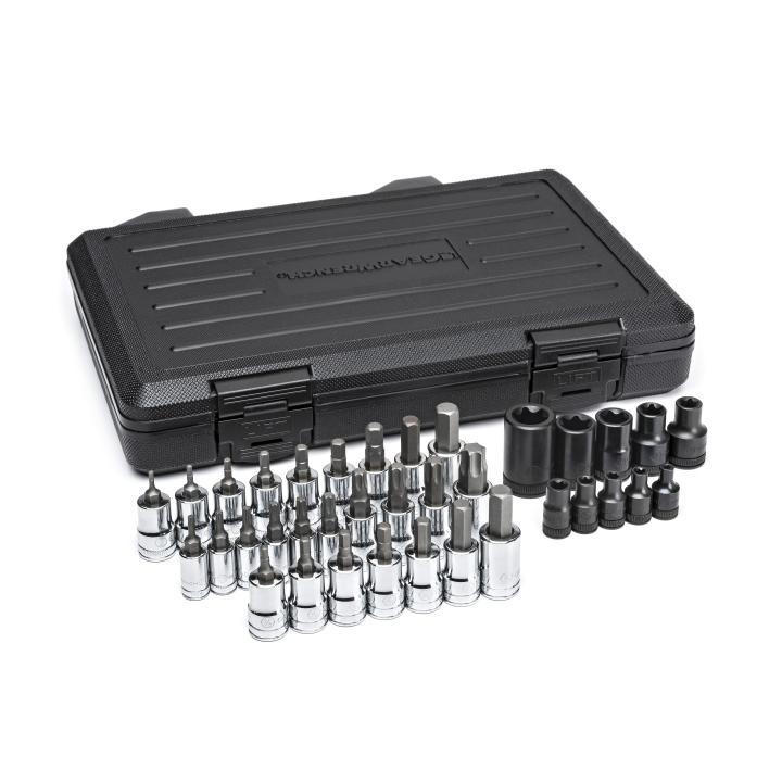 Gearwrench® 36Pc 1/4, 3/8 & 1/2 in. Drive Standard Hex, E-Torx & Torx Bit SAE/Metric Socket Set | Accent Tools