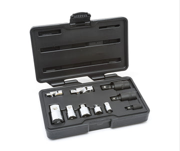 GEARWRENCH 10-piece universal joint and adaptor set with 1/4in., 3/8in., and 1/2in. drive components and blow-mould storage case