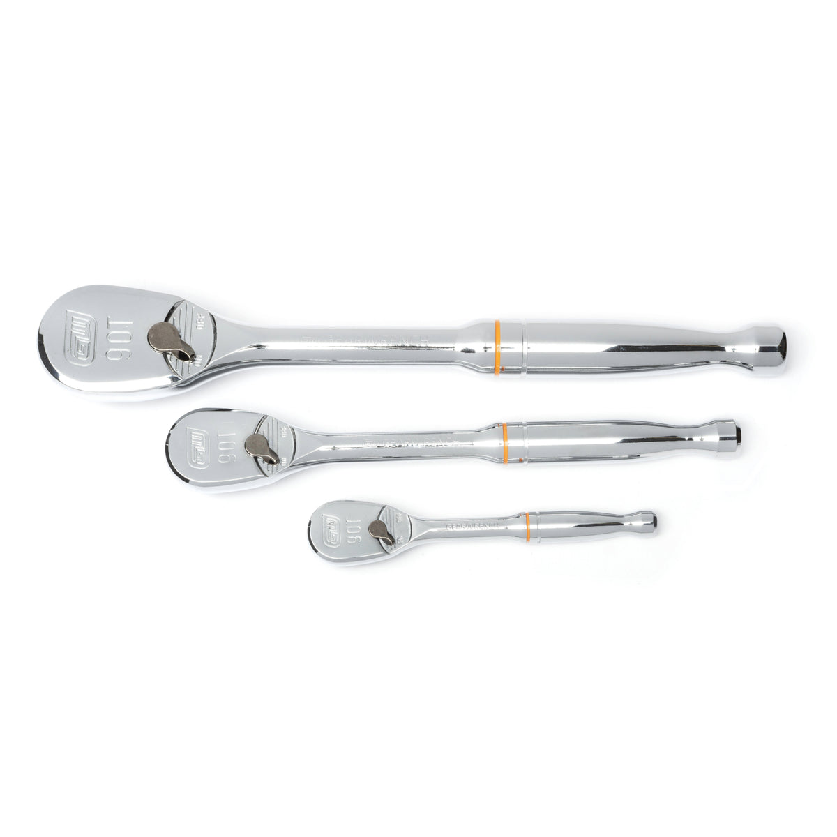Gearwrench® 3 Pc. 1/4 3/8 and 1/2 Drive 90-Tooth Teardrop Ratchet Set | Accent Tools