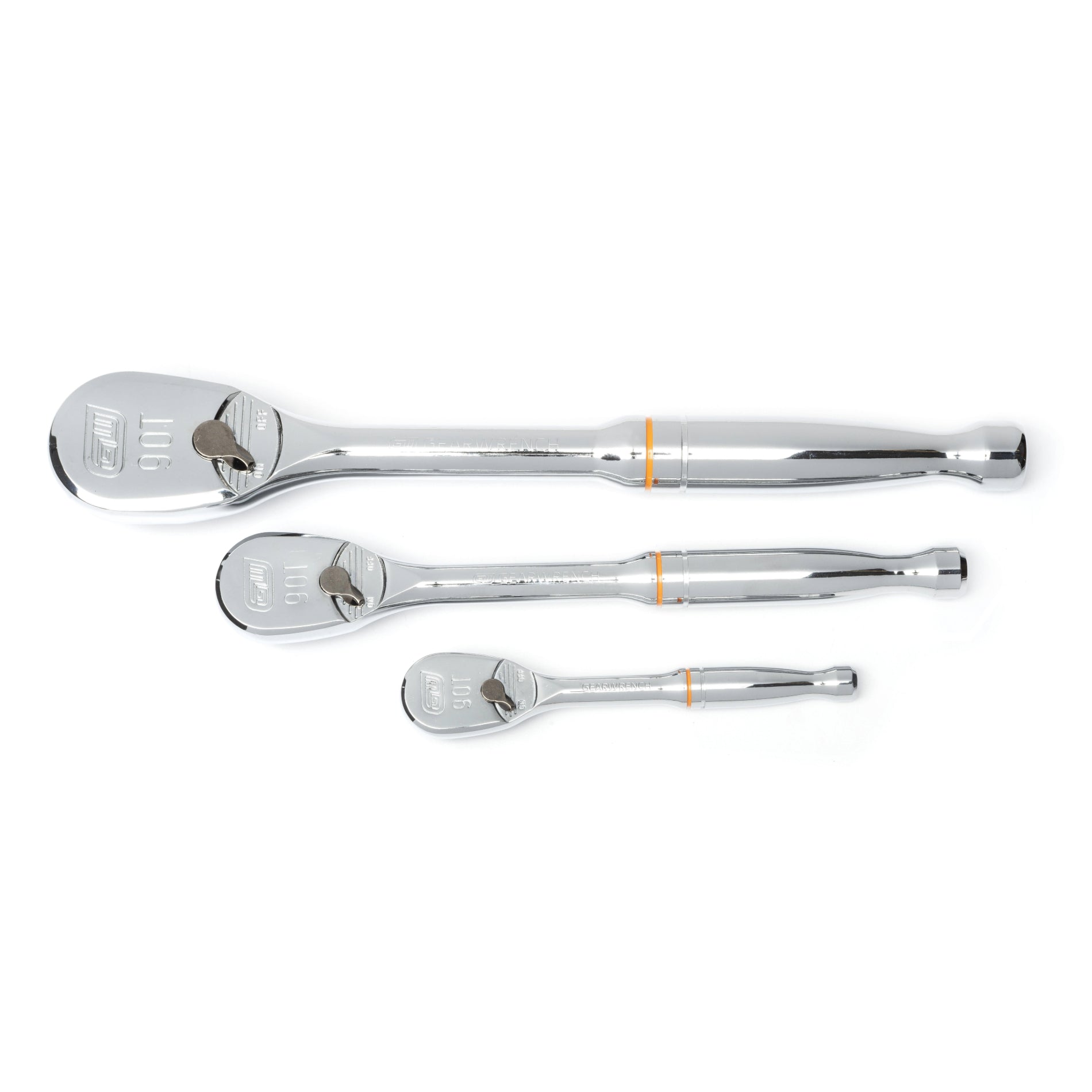 Gearwrench® 3 Pc. 1/4 3/8 and 1/2 Drive 90-Tooth Teardrop Ratchet Set | Accent Tools