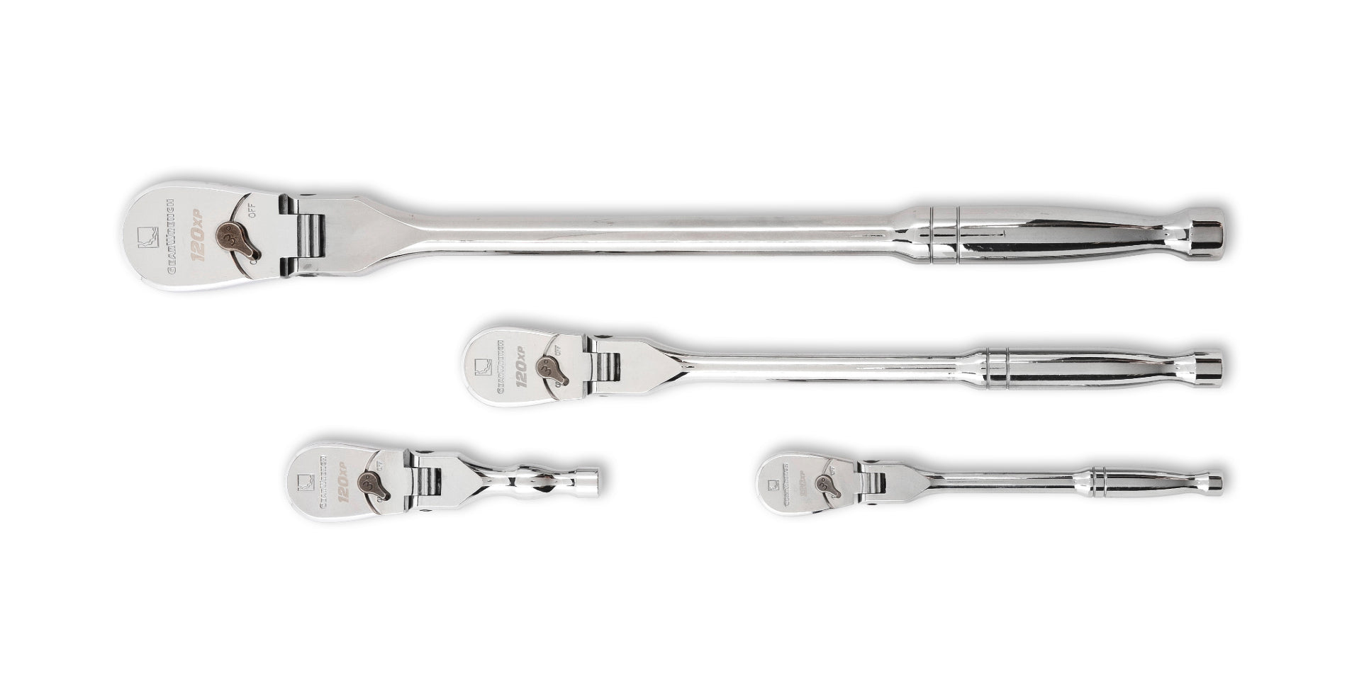 Gearwrench® 4Pc 1/4in. 3/8in. & 1/2in. Drive 120XP Flex Head Teardrop Ratchet Set | Accent Tools