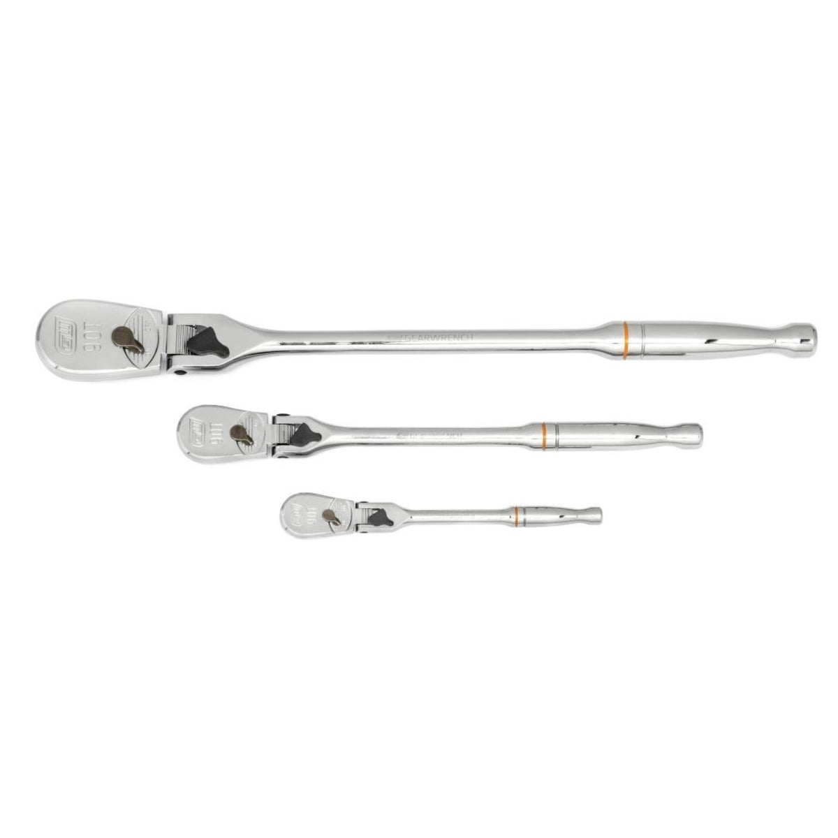 Gearwrench® 3 Pc 1/4, 3/8 & 1/2 in. Drive 90T Locking Flex Head Teardrop Ratchet Set | Accent Tools