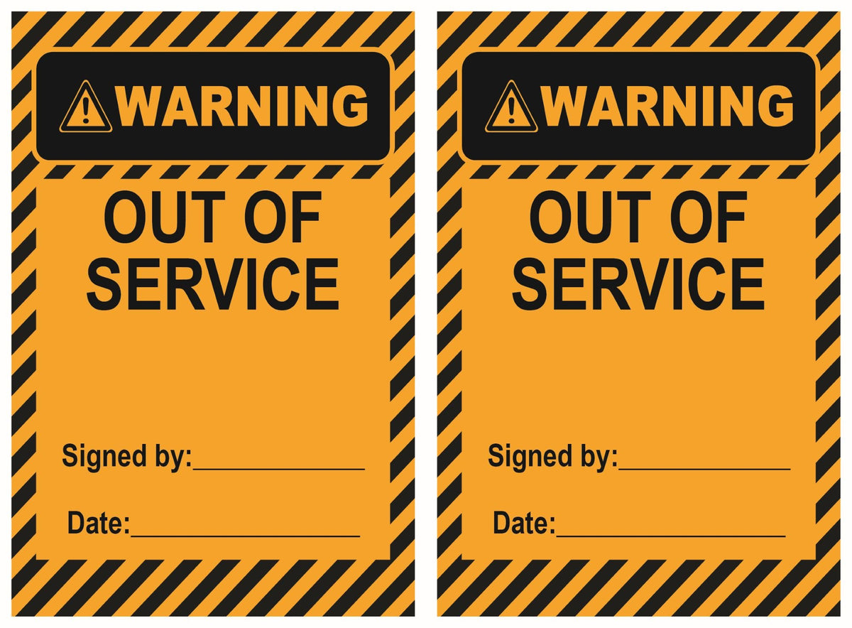 ISOLOCK lockout tag, warning out of service, 90 mm × 135 mm, pack of 25