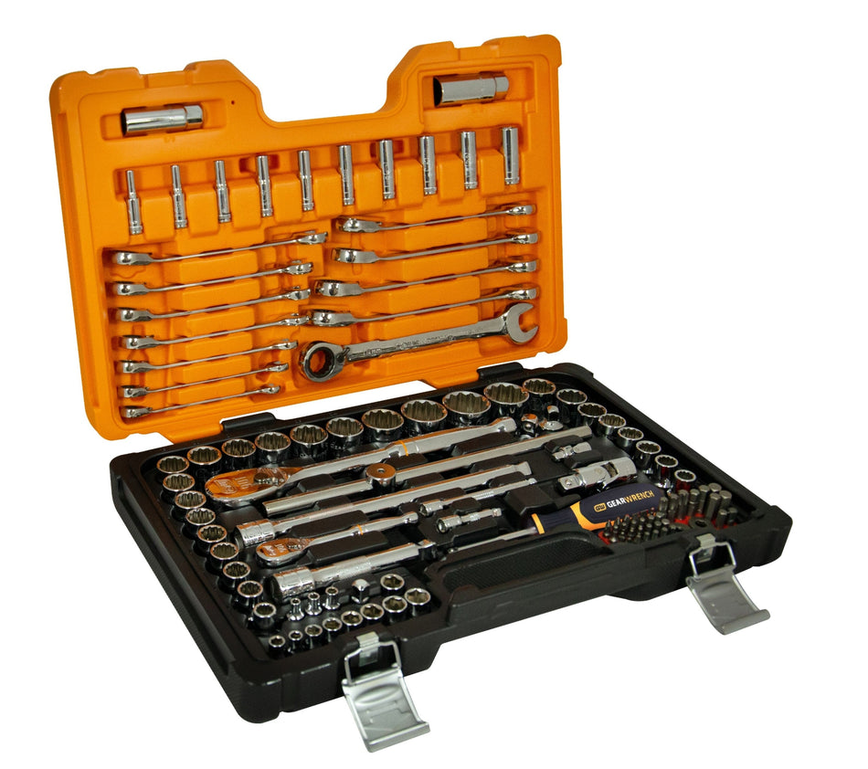 Gearwrench® 111Pc 1/4 & 1/2 in. Drive Metric/SAE Socket & Reversible Ratcheting Wrenches PTK Set | Accent Tools