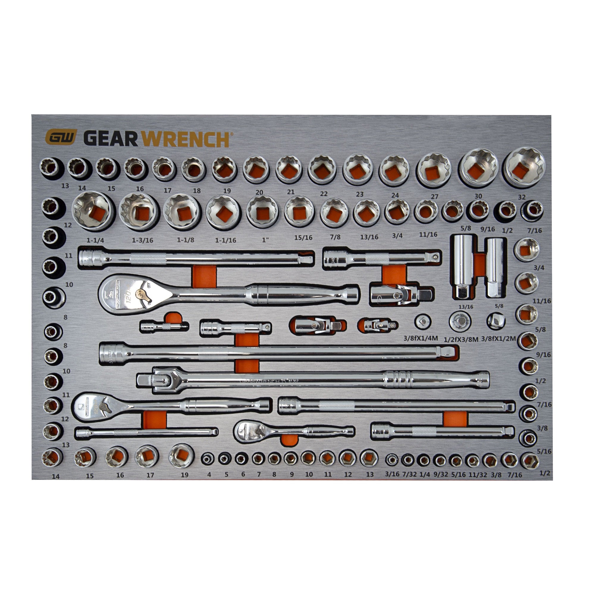 Gearwrench® 90Pc 1/4, 3/8 & 1/2 in. Drive Socket Set in EVA Tray | Accent Tools